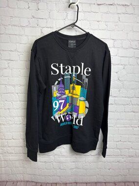 Staple world runners 97  black with colorful  graphic sweatshirt Medium New